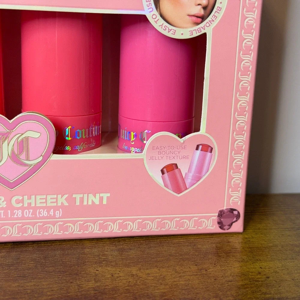 New Juicy Couture 4 Pc Jelly Lip Cheek Tint Blush Balm Makeup Cosmetic Pink Red